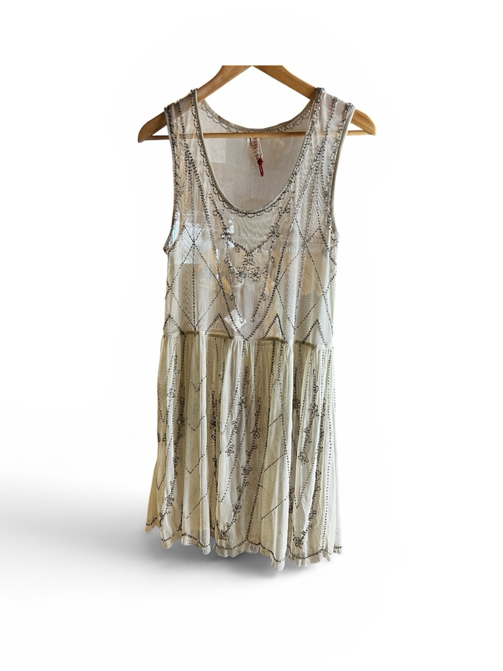 Raga Anthropologie​ Strawflower Sheer Beaded Strappy Mini Dress Size Large